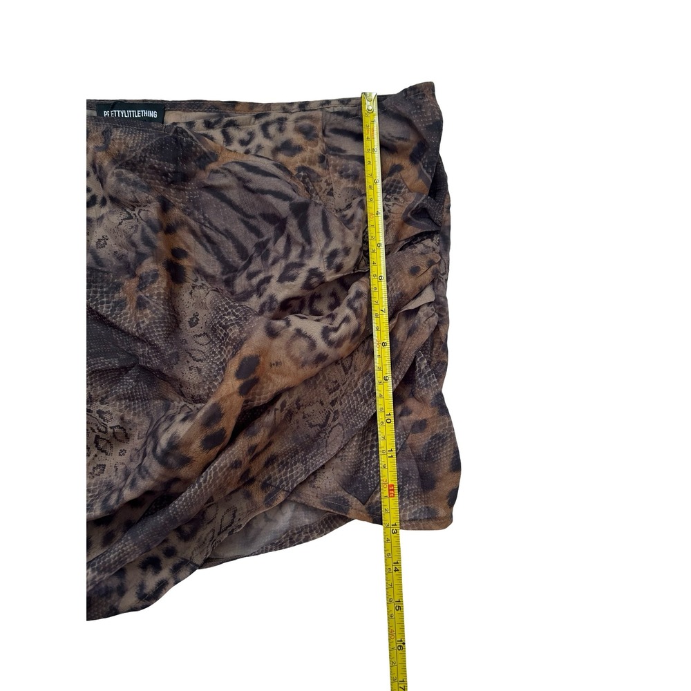 PrettyLittleThing Leopard Print Chiffon Ruched Mini Skirt Brown Animal Print 16 - Picture 5 of 6